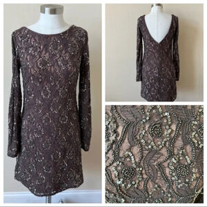 Aidan Mattox beaded sequin lace long sleeve cocktail dress 5727